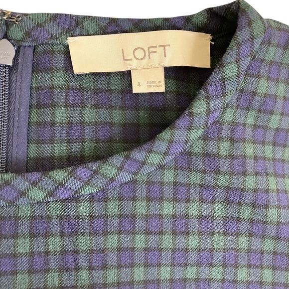 Loft Green And Navy Tartan Plaid Balloon Ruffle Sleeve A-line Mini Dress Sz 4 - Picture 14 of 16
